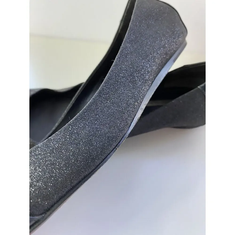 9 M Vera Wang Lavender Collection Label Black Shimmer Ballet Flats Leather